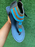 Maasai Sky Beads and Leather Gladiator Sandals- Handcrafted in Kenya