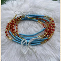 Aqua Ruby Flame Waist Beads, Traditional Tie-on African Waist Beads - Handcrafted in Ghana