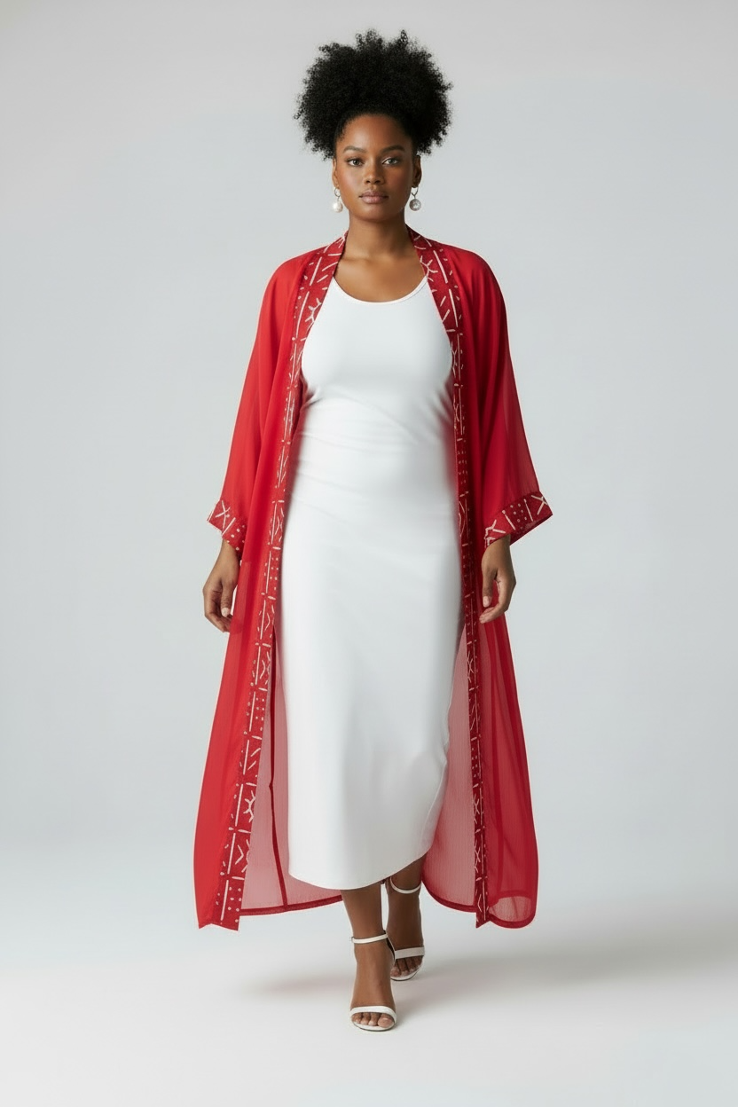 Crimson Adinkra Flow Kimono