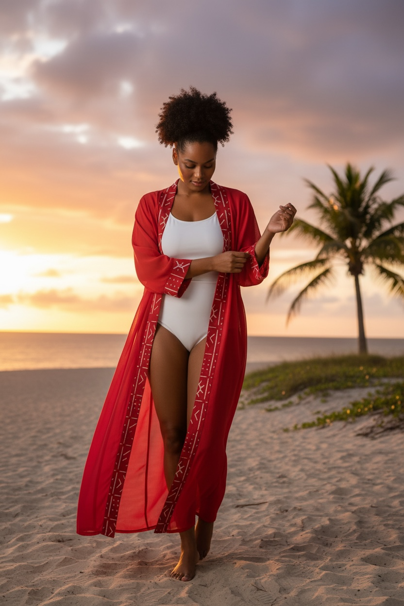 Crimson Adinkra Flow Kimono