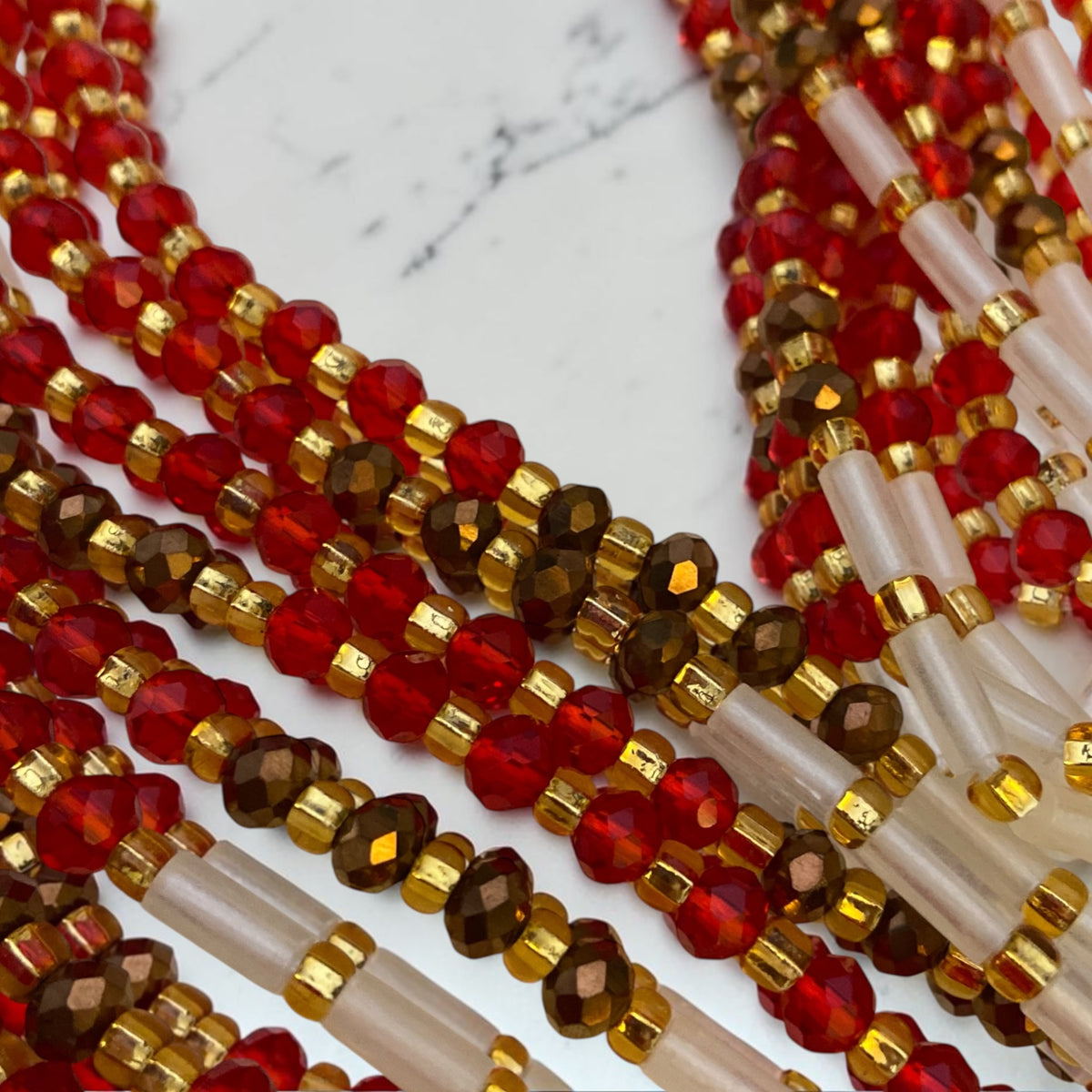 Ruby Glow Waist Beads, Traditional Tie-On African Waist Beads - Handcrafted in Ghana