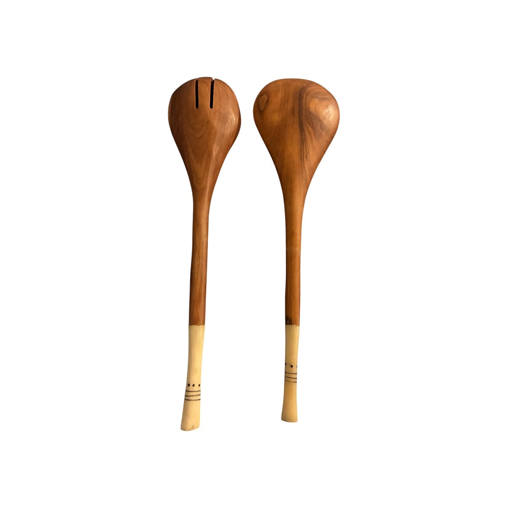 Handmade Wood and Bone Salad Server Set- Blanc