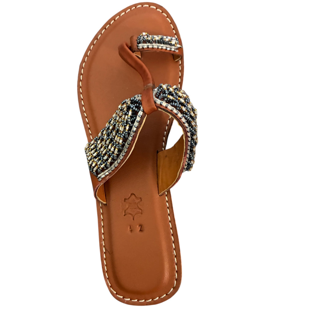 Cognac Beaded Sandals – Handmade in Kenya