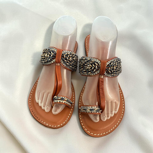 Cognac Beaded Sandals – Handmade in Kenya
