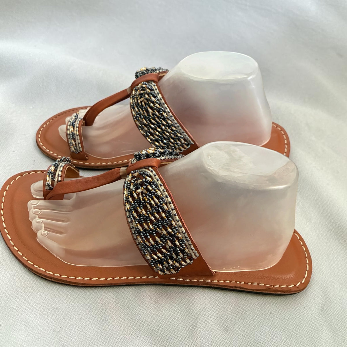 Cognac Beaded Sandals – Handmade in Kenya