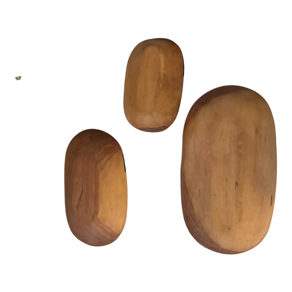 Handmade Kenyan Olive Wood Nesting Bowls with Bone Inlay Set of 3: Oval Shape