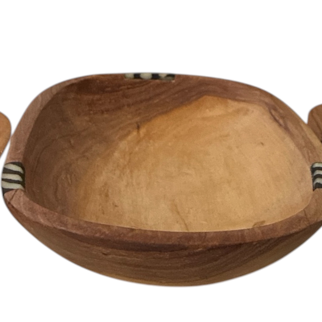 Handmade Kenyan Olive Wood Nesting Bowls with Bone Inlay Set of 3: Oval Shape