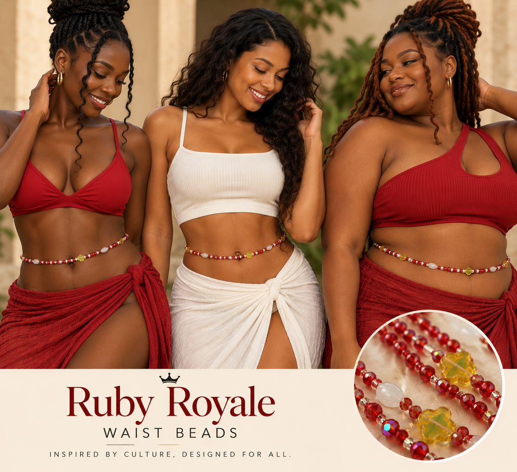 Ruby Royale Waist Beads, Traditional Tie-On African Waist Beads - Handcrafted in Ghana