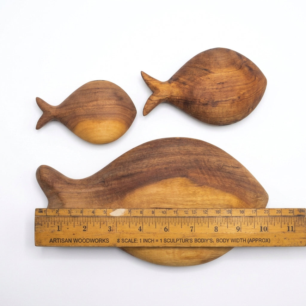 Kenyan Olive Wood Fish Serving Bowls with Bone Inlay – Set of 3 | M4:19