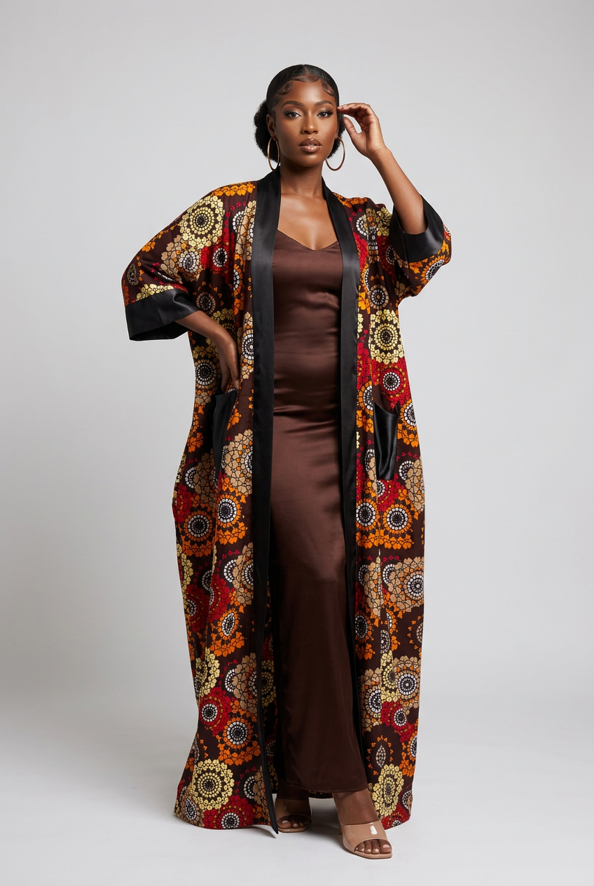 Ember Bloom Long Ankara Kimono - Handmade in Ghana