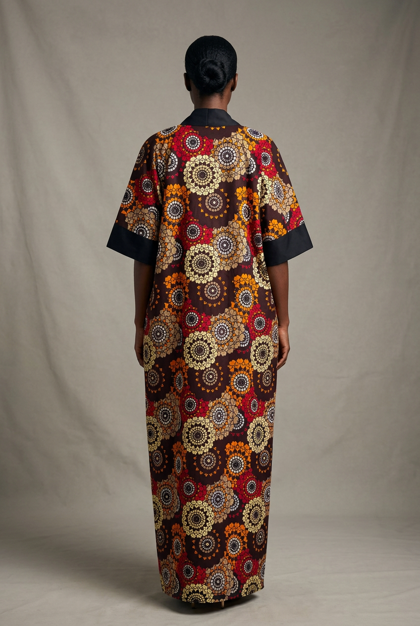 Ember Bloom Long Ankara Kimono - Handmade in Ghana