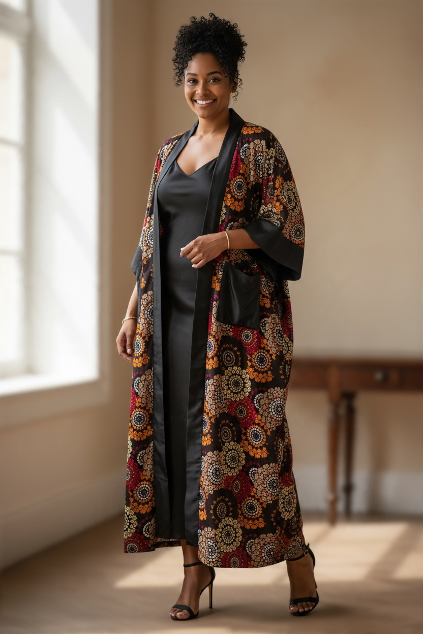 Ember Bloom Long Ankara Kimono - Handmade in Ghana